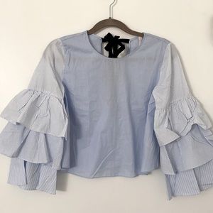 Zara Light Blue Blouse with Bell Sleeves